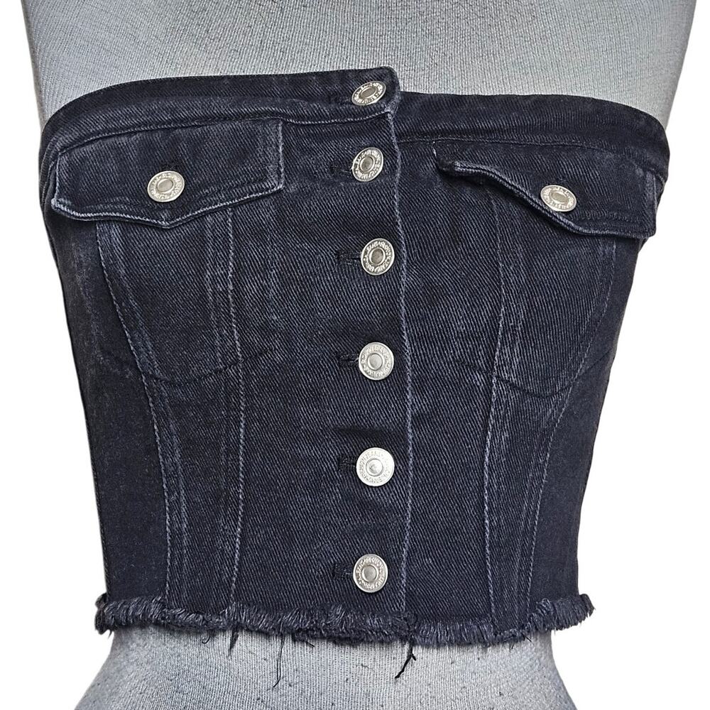 Papermoon Black Cotton Denim Corset Top Small